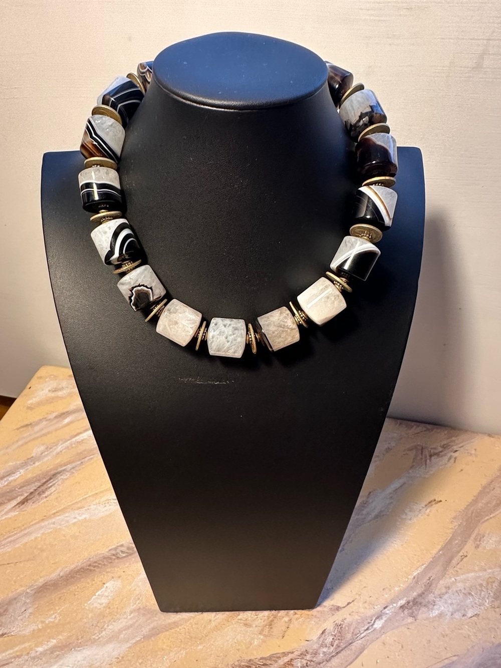 Masha Archer Handcrafted Black and White Agate Statement Necklace